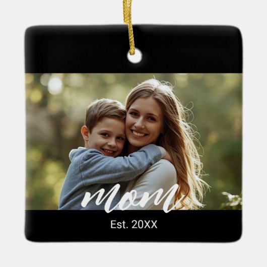 Moeder Oprichtte Zwart Wit Script Foto Keramisch Ornament (Voorkant)