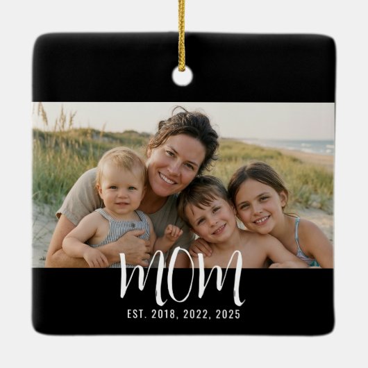 Moeder Oprichtte Zwart Wit Script Foto Keramisch Ornament (Achterkant)