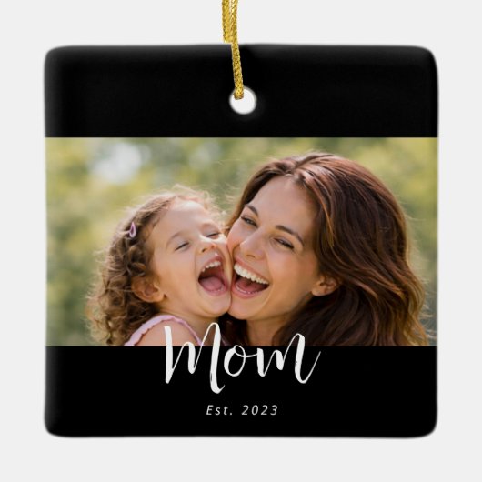 Moeder Oprichtte Zwart Wit Script Foto Keramisch Ornament (Voorkant)