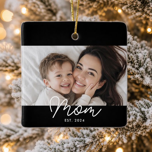Moeder Oprichtte Zwart Wit Script Foto Keramisch Ornament