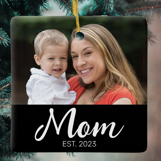 Moeder Oprichtte Zwart Wit Script Foto Keramisch Ornament