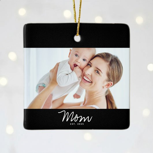 Moeder Oprichtte Zwart Wit Script Foto Keramisch Ornament