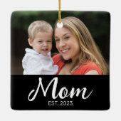 Moeder Oprichtte Zwart Wit Script Foto Keramisch Ornament (Achterkant)