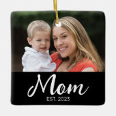 Moeder Oprichtte Zwart Wit Script Foto Keramisch Ornament (Voorkant)