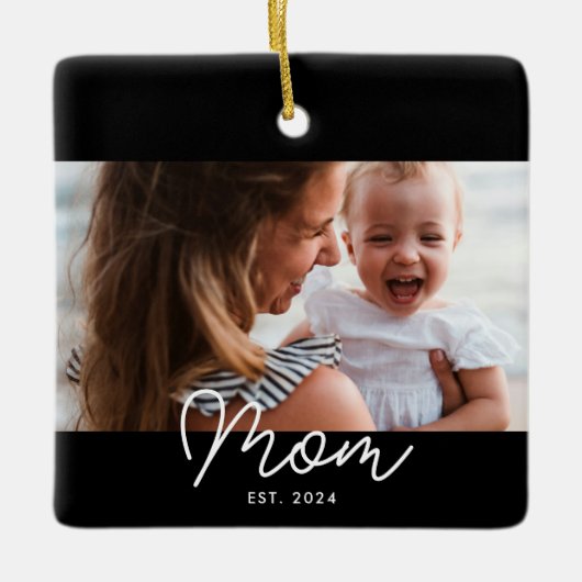 Moeder Oprichtte Zwart Wit Script Foto Keramisch Ornament (Voorkant)