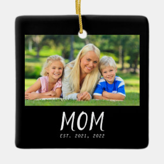 Moeder Oprichtte Zwart Wit Script Foto Keramisch Ornament