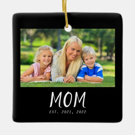 Moeder Oprichtte Zwart Wit Script Foto Keramisch Ornament (Voorkant)