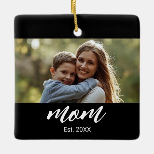 Moeder Oprichtte Zwart Wit Script Foto Keramisch Ornament (Voorkant)