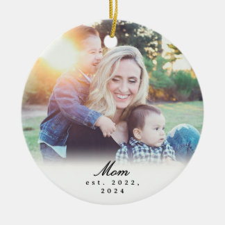 Moeder Oprichtte Zwart Wit Script Foto Ornament