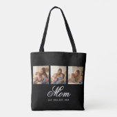 Moeder Oprichtte Zwarte Elegante Script 3 Foto Tote Bag (Achterkant)