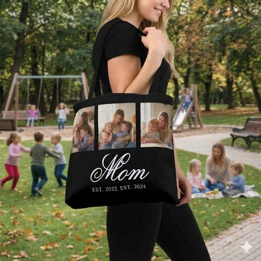 Moeder Oprichtte Zwarte Elegante Script 3 Foto Tote Bag