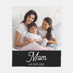 Moeder Oprichtte Zwarte Witte Script Foto Fleece Deken