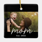 Moeder Oprichtte Zwarte Witte Script Foto Keramisch Ornament (Voorkant)
