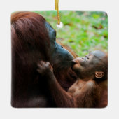 Moeder orang-oetan met baby keramisch ornament (Voorkant)