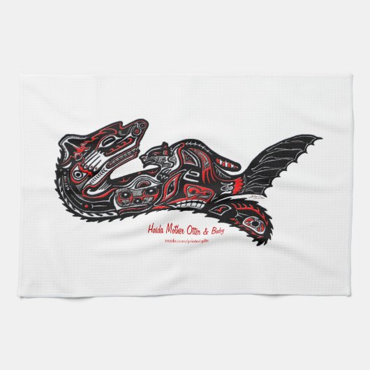Moeder Otter & Baby Haida Art Kitchen Tea-Towel Theedoek (Horizontaal)