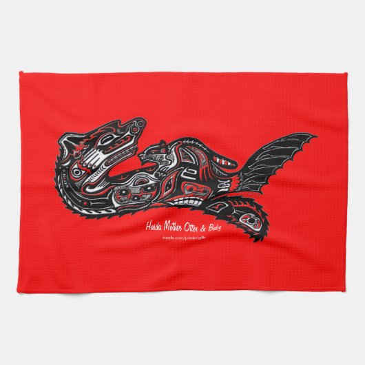 Moeder Otter & Baby Haida Art Kitchen Tea-Towel Theedoek (Horizontaal)