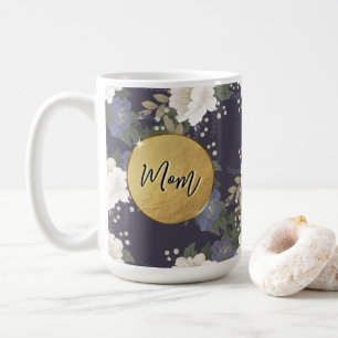 Moeder Persoonlijke koffiemok met blauwe bloemen
