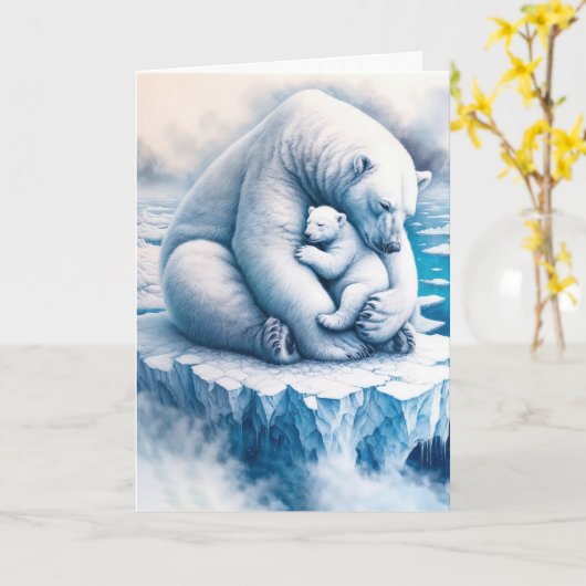 Moeder Polar Beer met haar welp op een gletsjer Kaart (Gele Bloem)