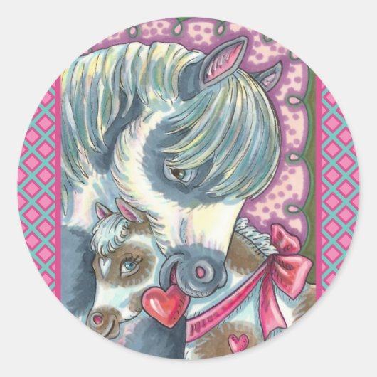 MOEDER PONY & HAAR VALENTIJN VULLEN, HORSE RONDE STICKER (Voorkant)