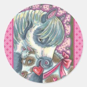 MOEDER PONY & HAAR VALENTIJN VULLEN, HORSE RONDE STICKER