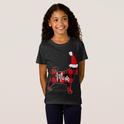 Moeder Pug Hond Kerstmis Mama Pyjama Rood Plaid Bu T-shirt (Voorkant volledig)