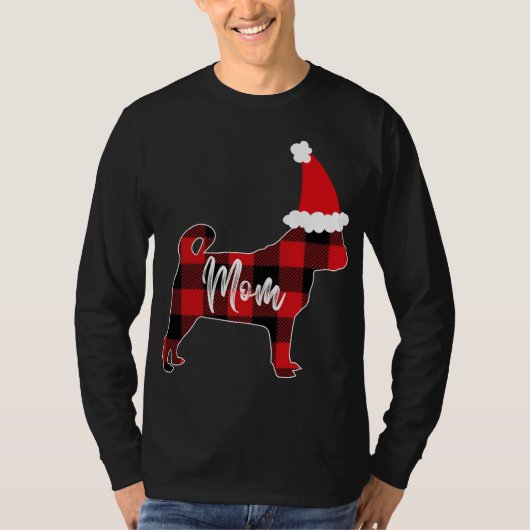 Moeder Pug Hond Kerstmis Mama Pyjama Rood Plaid Bu T-shirt (Voorkant)