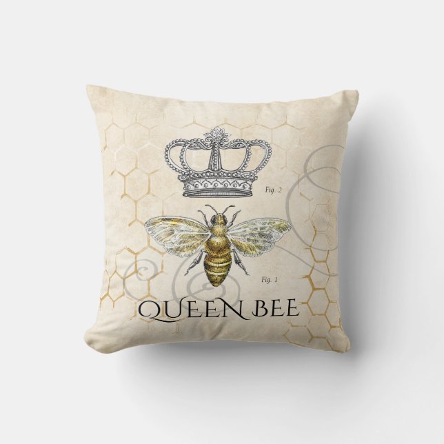 Moeder Quote Queen Bee Monogram Kussen (Voorkant)