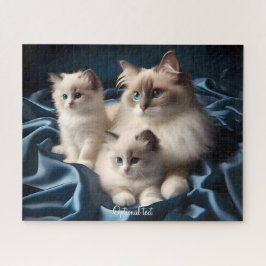 Moeder Ragdoll Kat en Kittens op Blauw Legpuzzel