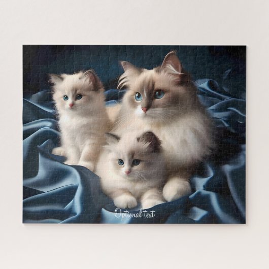 Moeder Ragdoll Kat en Kittens op Blauw Legpuzzel (Horizontaal)