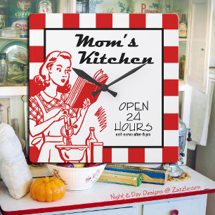 Moeder Retro Vintage Keuken Rood Jaren '50 Vierkante Klok