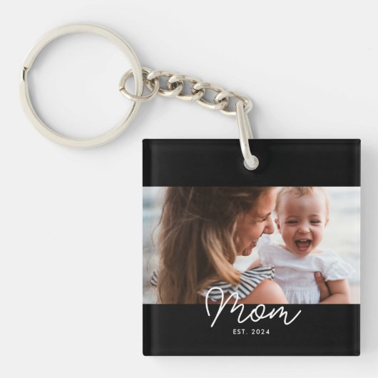 Moeder Richt Modern Schrift Foto Sleutelhanger (Voorkant)