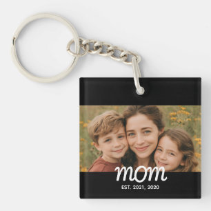Moeder Richtte Modern Schrift Foto Op Sleutelhanger