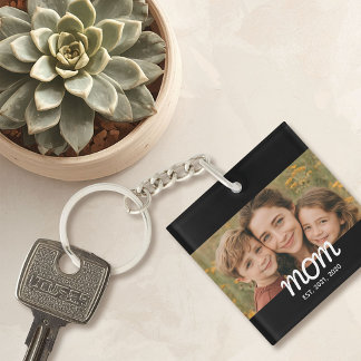 Moeder Richtte Modern Schrift Foto Op Sleutelhanger