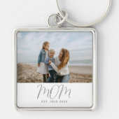 Moeder Richtte Modern Zwarte Script Foto Wit Sleutelhanger (Voorkant)
