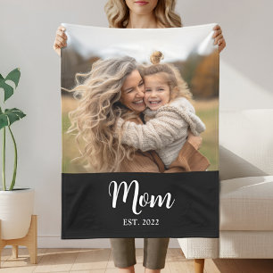 Moeder Richtte Moderne Typografie Foto Zwart Fleece Deken