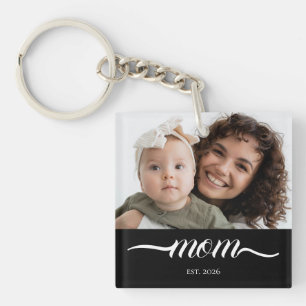 Moeder Richtte Moderne Witte Script Foto Op Sleutelhanger