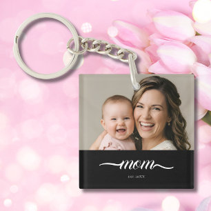 Moeder Richtte Moderne Witte Script Foto Op Sleutelhanger