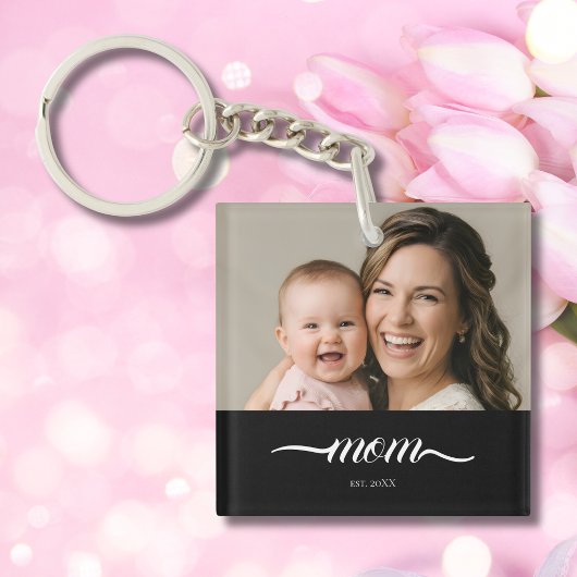 Moeder Richtte Moderne Witte Script Foto Op Sleutelhanger