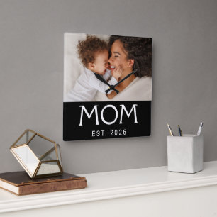 Moeder Richtte Moderne Witte Typografie Foto Op Vierkante Klok