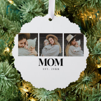 Moeder Richtte Zwarte Typografie 3 Foto op Ornament Kaart
