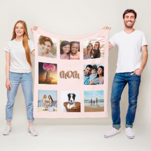 Moeder roos gouden blauwe foto collage mam fleece deken