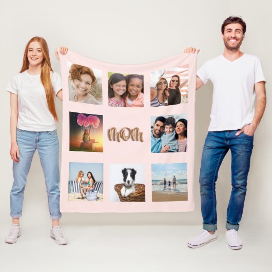 Moeder roos gouden blauwe foto collage mam fleece deken (In situ)