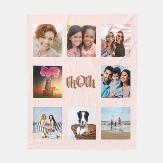 Moeder roos gouden blauwe foto collage mam fleece deken (Voorkant)