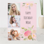 Moeder Roze en Goud Vrouwelijke Bloemen 3 Foto Ver Kaart (Voorkant)