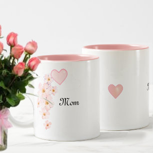 Moeder Roze Hart & Bloemen Tweekleurige Koffiemok