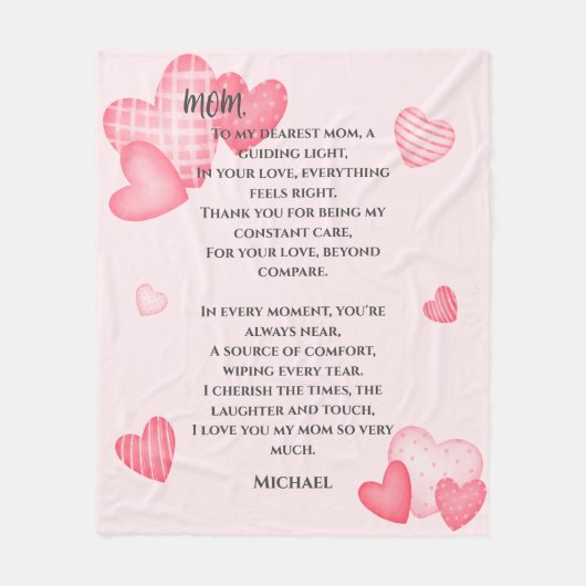 Moeder roze harten gepersonaliseerde fleece deken (Voorkant)