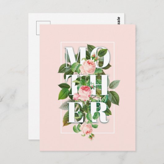 Moeder Rozen en bladeren Pastel Roze achtergrond Briefkaart (Voorkant / Achterkant)