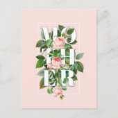 Moeder Rozen en bladeren Pastel Roze achtergrond Briefkaart (Voorkant)
