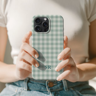Moeder Salie Groene Gingham Bruidsmeisje Initiaa iPhone 15 Pro Max Case