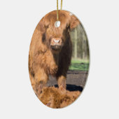 Moeder schotse hooglandkoe nabij pasgeboren kalf keramisch ornament (Links)